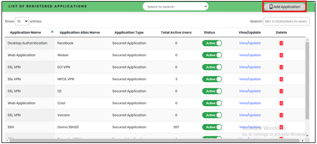 List of Registered Applications - CyLock